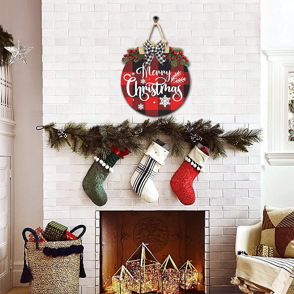 Selamat Natal Buffalo Plaid Hanging Sign