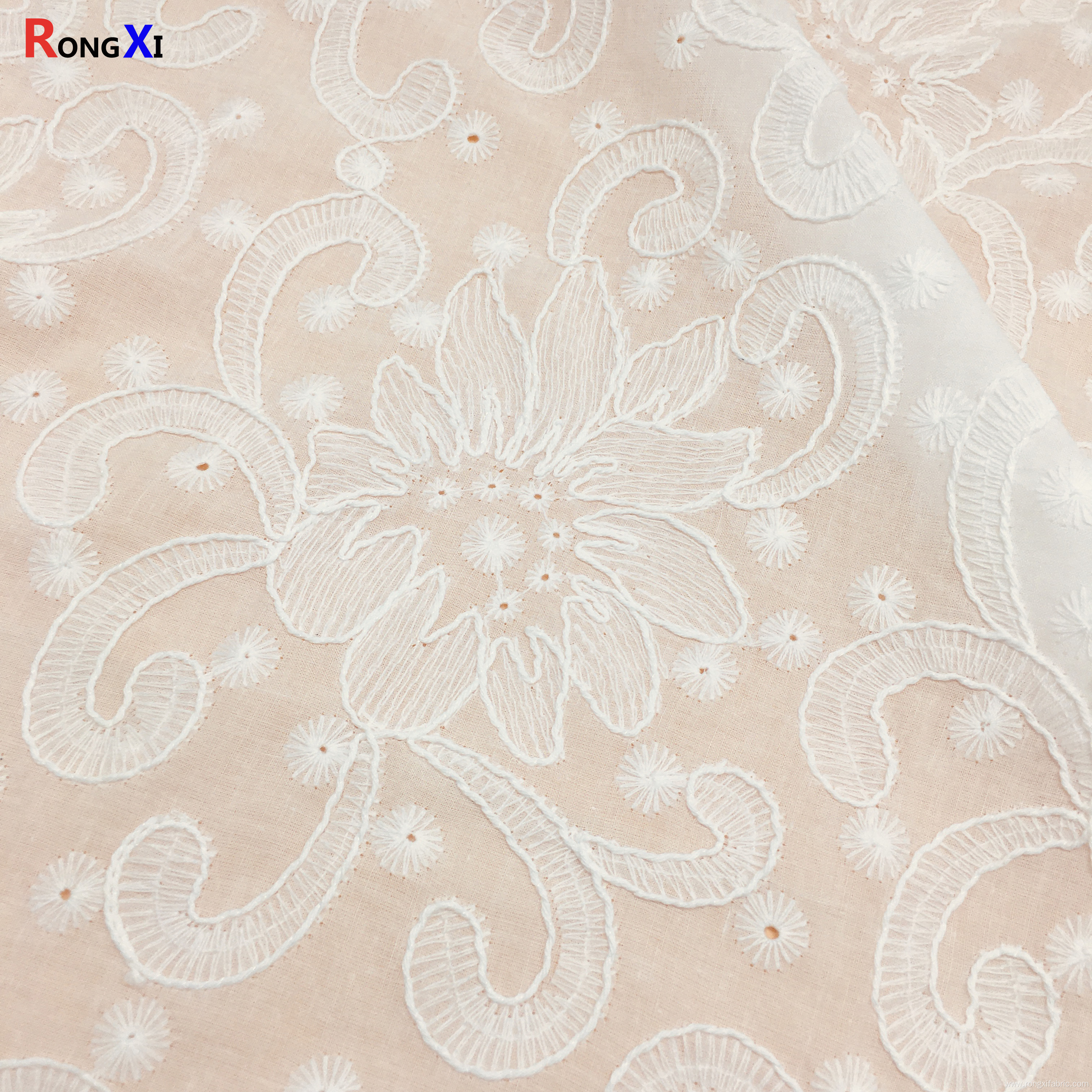 Cotton Eyelet Fabric Embroidered Fabric with Fishing Line