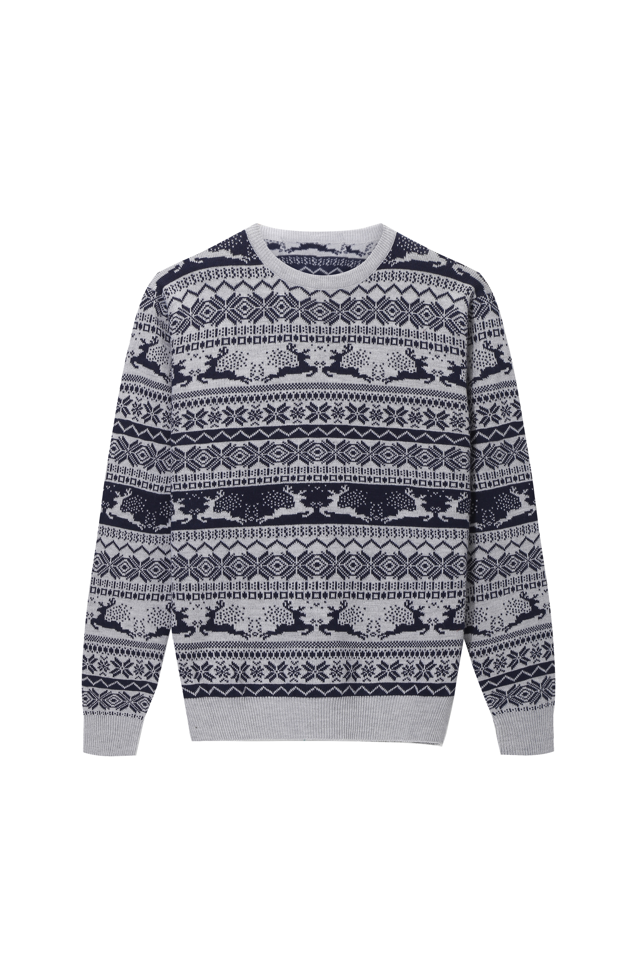 Men's Jacquard Reindeer Crew neck Pullovers Sweater for casul and Christmas