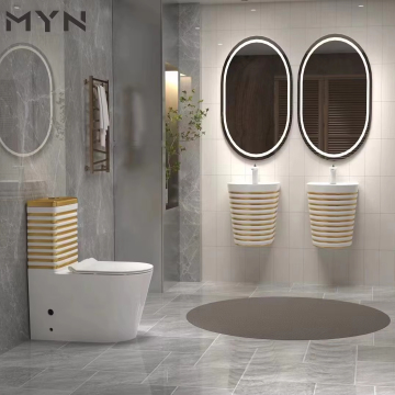 Luxury Modern One-Piece Marble Toilet with Gold and Silver Accents