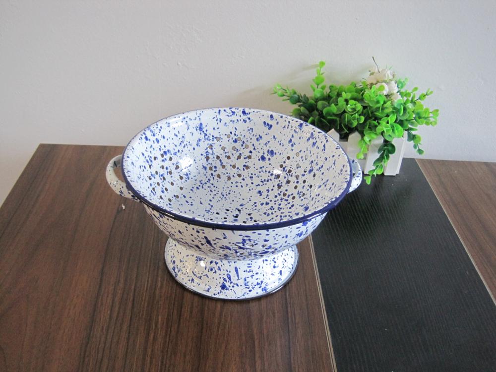 Blue color Splatter Enamel Colander ,Enamel Strainer