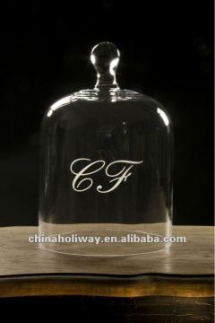 Clear Glass Bell Dome, Dessert Dome Glass with Decal, Large Size