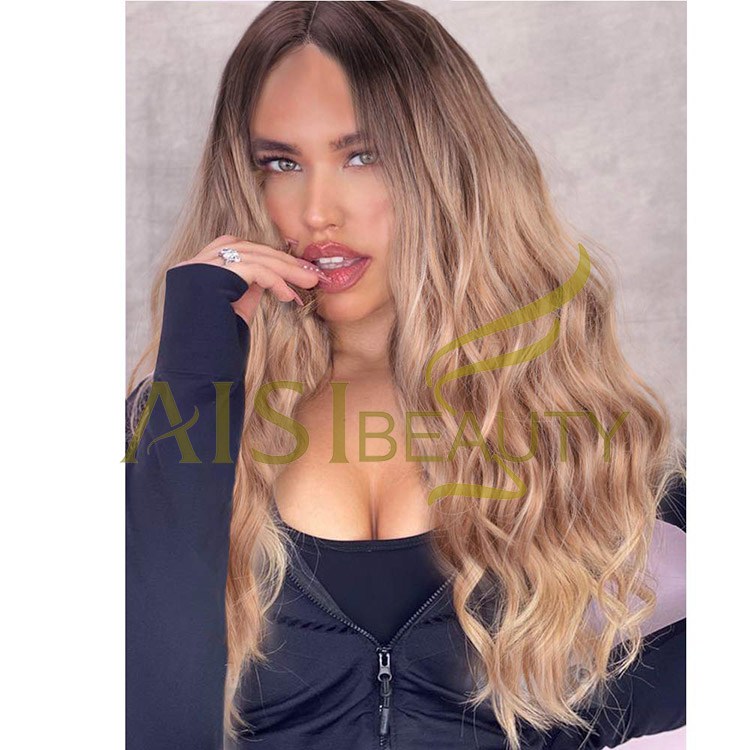 Aisi Beauty Wholesale Vendor Long Wavy Body Wave Ombre 613 Blonde Wig Lace Frontal Synthetic Hair For Black Women Lace Front Wig