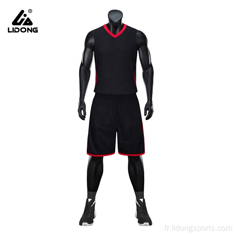 Hommes 100% Jersey de basket-ball noir 100% en polyester et court