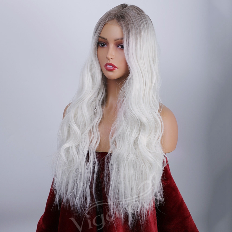 Best Selling Supplier Synthetic Hair Wig With Lace Long Body Wave Ombre White Color Hair Good Private Label Cheap Price