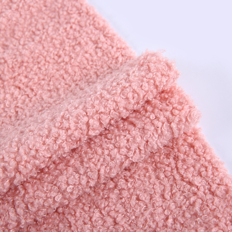 New textiles pink thick jacket flannels fabric changshu baoyujia fur teddy bear fleece fabric for clothing