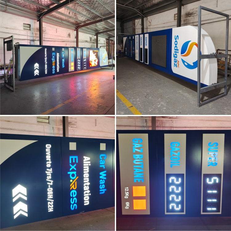 Outdoor Stainless Steel Metal Led Custom Double Side Advertising Business Price Pylon Signage For Gas Station