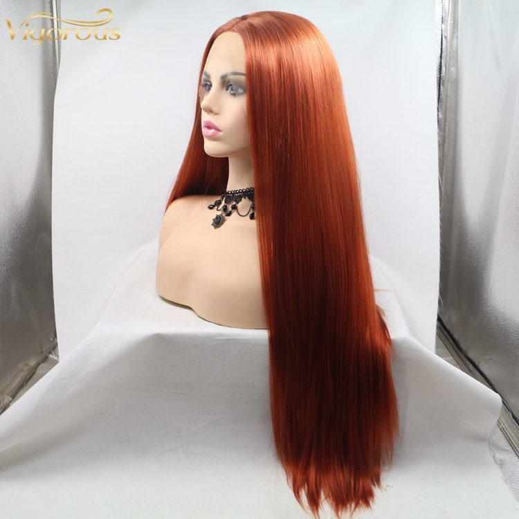 Vigorous mono long red premium high quality straight wholesale black women synthetic hair wigs with lace front