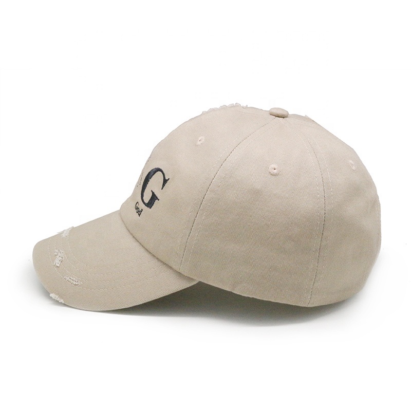 Cotton embroidery logo baseball hat with rips