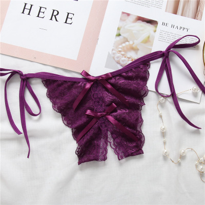 Sexy Lingerie Women Lace Panties Thongs Pearl Pendant Lace Embroidery G-String T-Back Briefs Underwear Adjustable Ladies Panties
