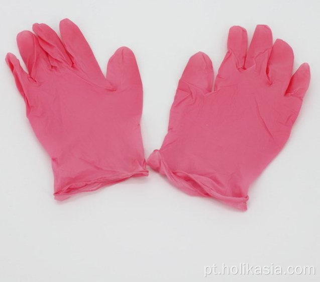 Luvas de exame descartáveis ​​de nitrila rosa