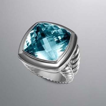 David Yurman Silver Jewelry Albion Ring Blue Topaz