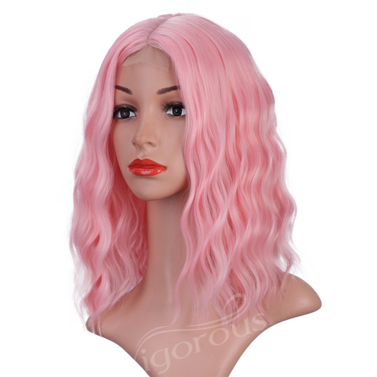 U Part Lace Top Quality Short Pink body Wavy Bob Wigs For Black Women Middle Part Synthetic Wigs Wholesale Price