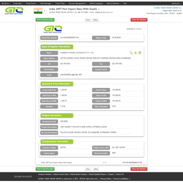 HDPE India Jnpt Port Dados de Importação