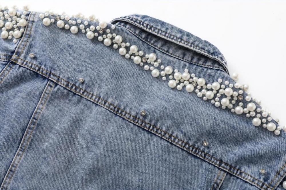 Bead Studded Denim Lady Blouse Jacket