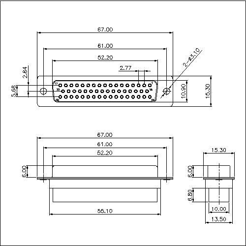 DC02-F50XXXX 50pin Crimp D-sub Female Smooth Hole