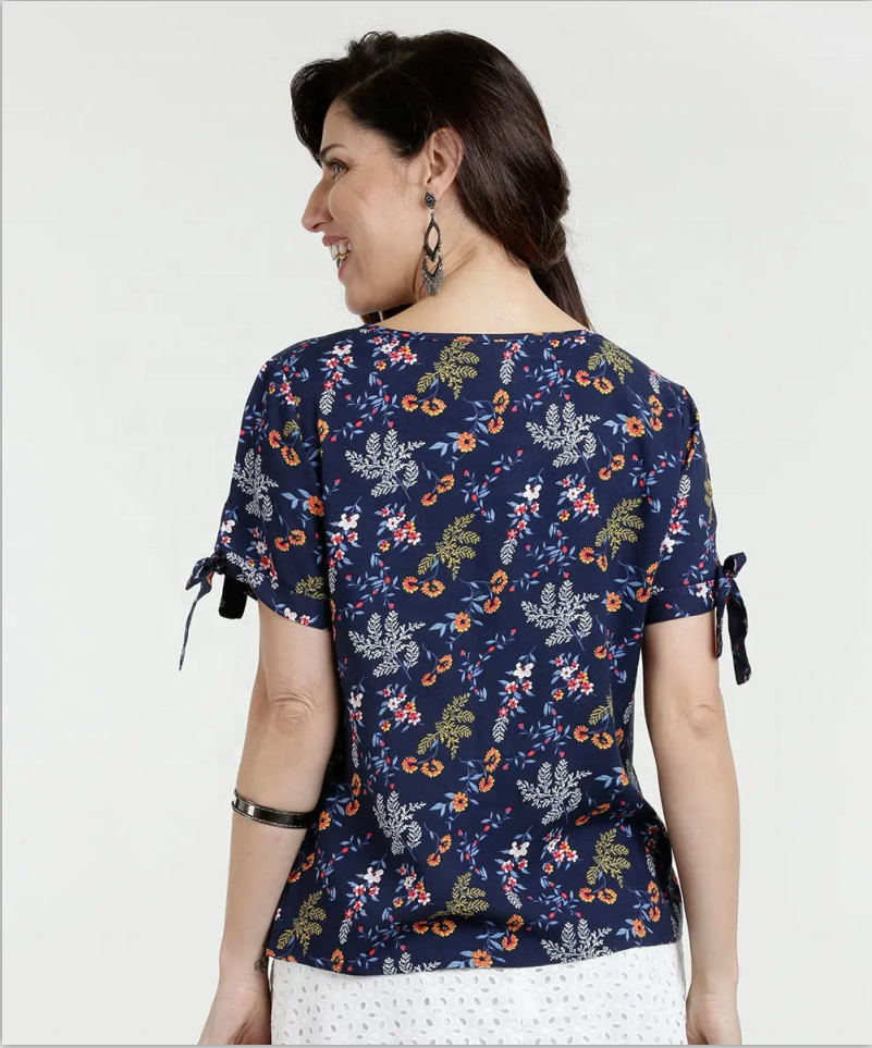 FloralsTop Sommer Kurzarm Bluse mit O-Ausschnitt und Print