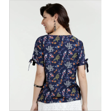 FloralsTop Sommer Kurzarm Bluse mit O-Ausschnitt und Print