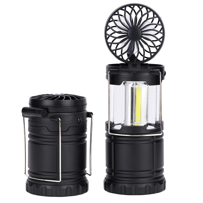 LED Multi Function 2 in 1 Collapsible Rechargeable Camping Light for Emergency Camping Tent Fan Lantern With Hanging Hook