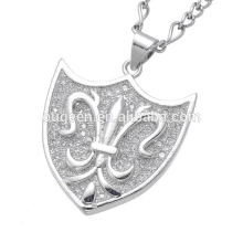 hot sale women luxury royal family zircon fleur de Lis silver necklace shield pendant