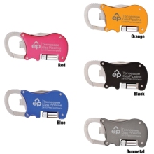 Bottle Opener Carabiner with Flashlight & Knife