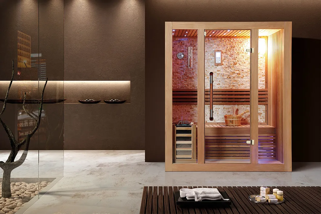 Deluxe Culture Stone Background Wall Tempered Glass Door Sauna Room