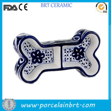 Ceramic bone shaped dog bowl