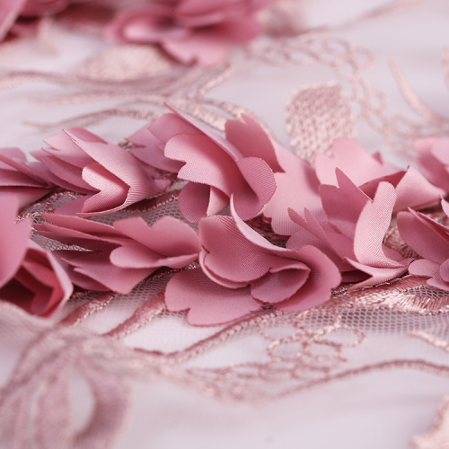 Pink 3D Flower Lace Embroidery Fabric