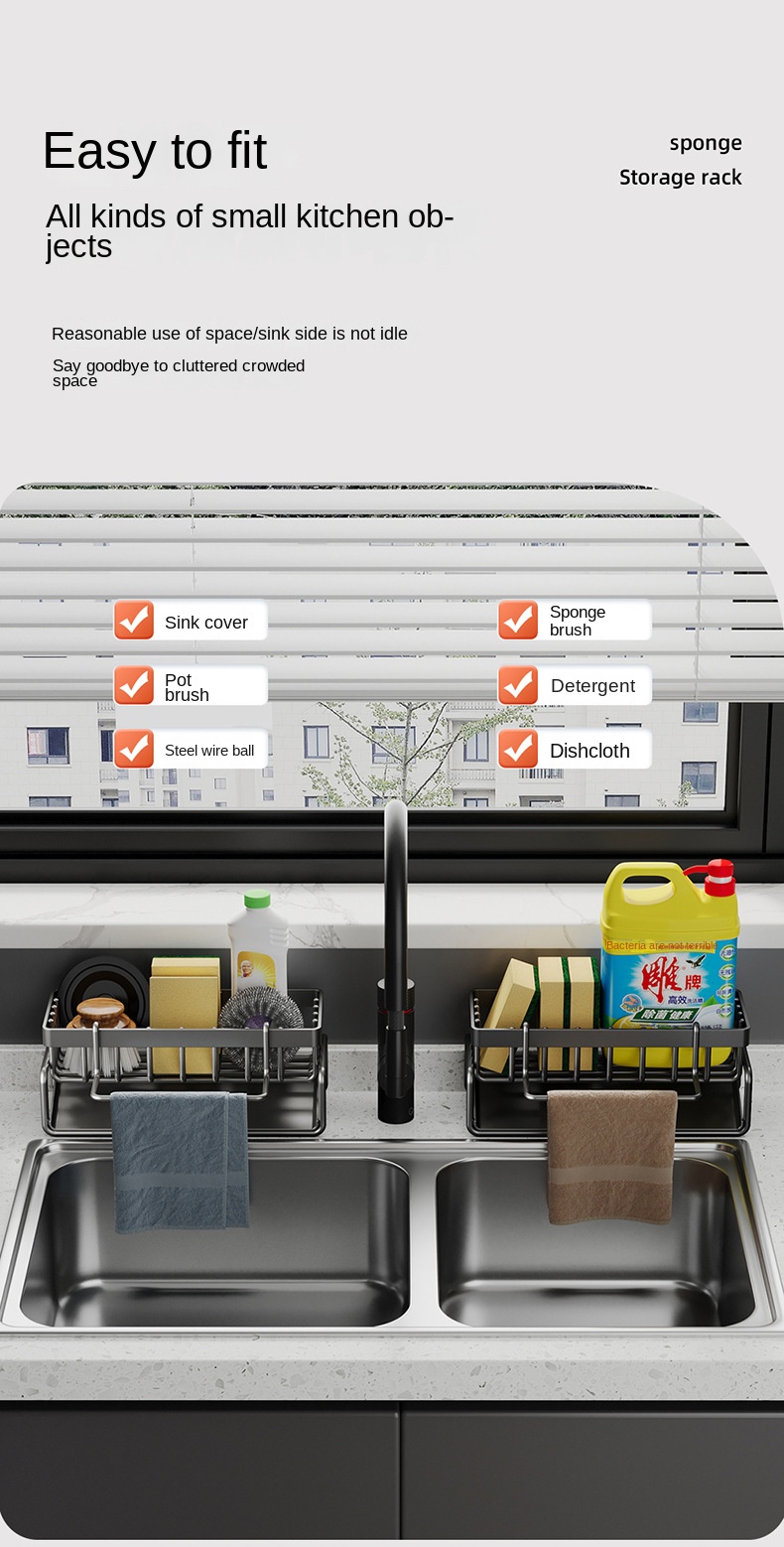 Çift Tutucu Karbon Çelik Lavabo Rafı Double Holder Carbon Steel Sink Rack