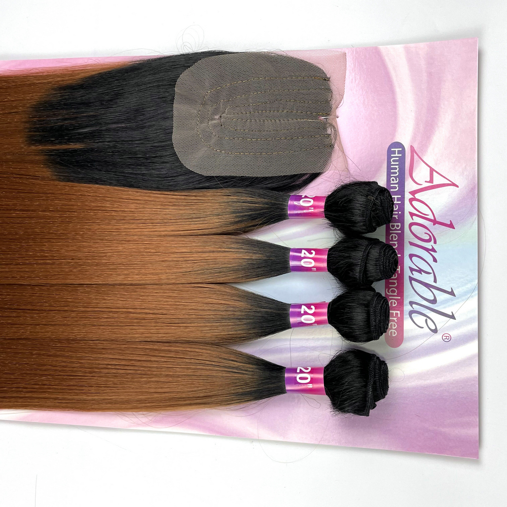 Yaki straight synthetic hair T color protein fiber hair weaving Amazing Yaki 4pcs 20" 22"and a closure in a pack