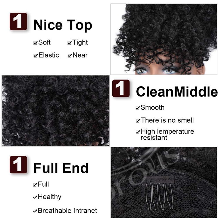 High Quality Headwrap Machine Made Dropshipping Black Short Afro Wholesale Cheap Spring Curly Wig With Headband Attached