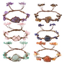 Natural Crystal Amethyst Chip & Tumbled Stone Woven Mesh Gemstone Bracelet Gemstone Chips Bracelet with Tumbled Stone