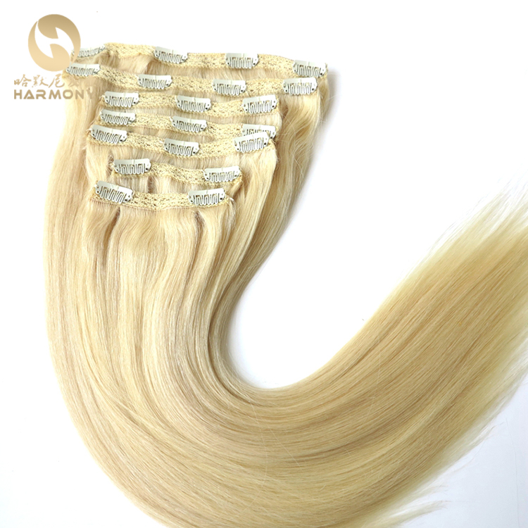 Wholesale virgin brazilian full head clip in hair double drawn clip in hair extension