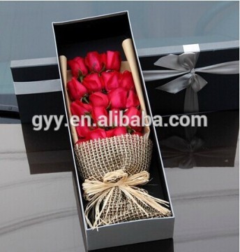 Red Rose Rigid Box, Flower Cardboard Hat Box, Black Flower Box with Ribbons
