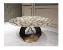 Luxury Handmade White Agate Slab Gemstone Coffee Table Top