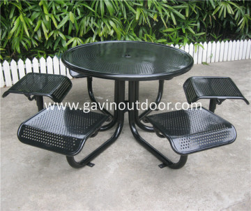 Powder coated steel picnic setting one table with six chairs perforated metal picnic table