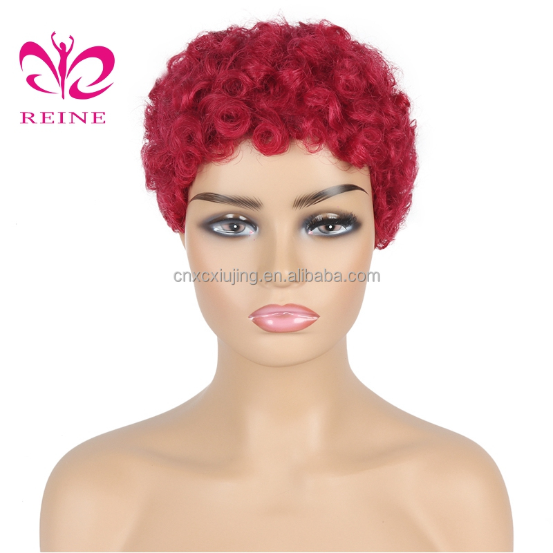 Hair Brazilian Short Machine Made Wig Afro Kinky Curly Wig Natural Color Remy 99J Human Hair Wigs For Black Women