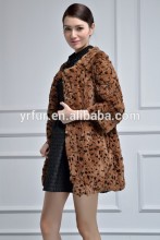 YRFUR YR046 Leopard Print Color Rex Rabbit Fur Coat/Three Quarter Sleeve/Patchwork Fur Garment