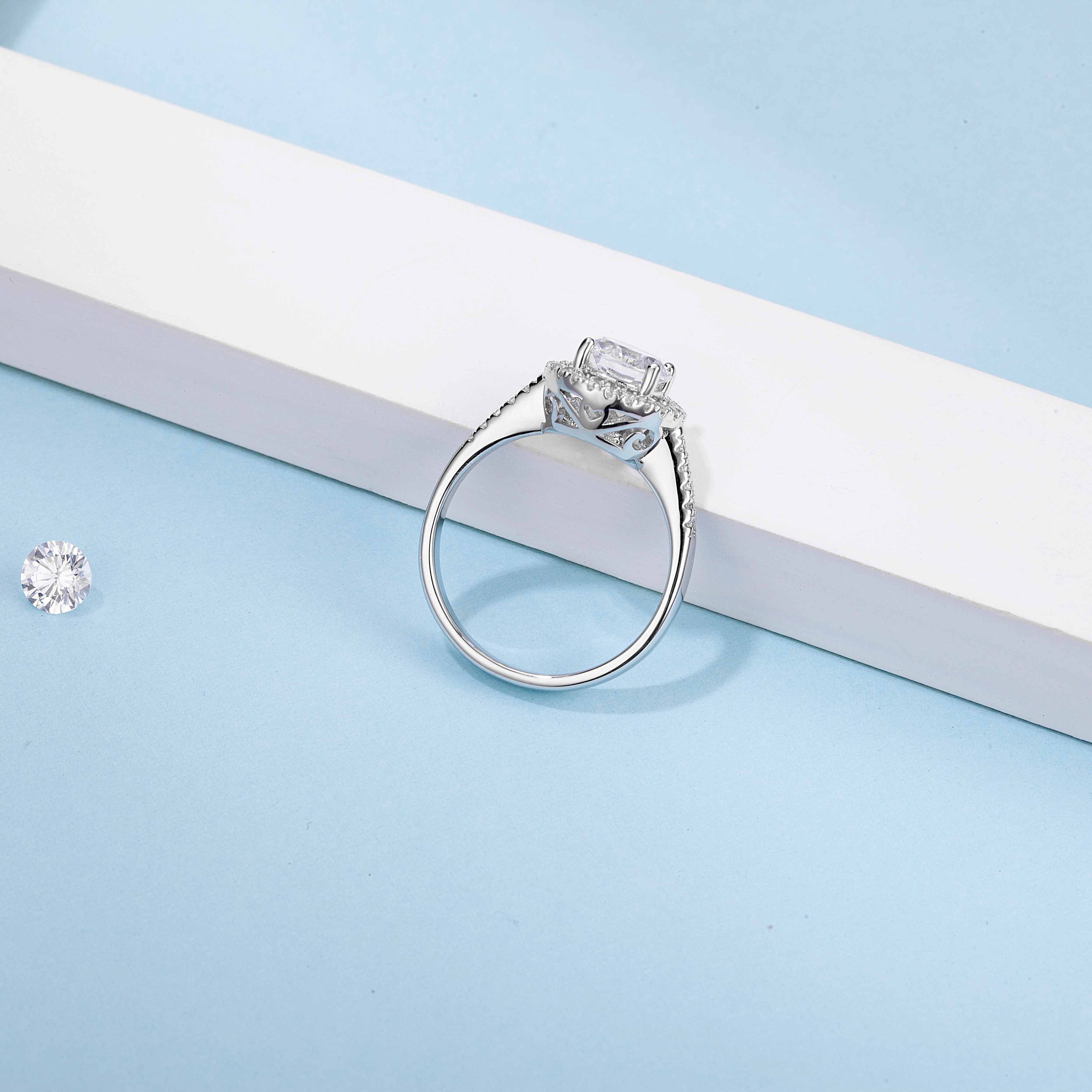 Snowflake Mosang Stone Ring 925 Sterling Silver Classic Six Claw Mosang Diamond Ring