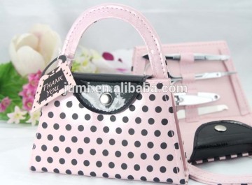 4 pcs Pink Polka Dot Purse Manicure Set Bridal Shower Favours