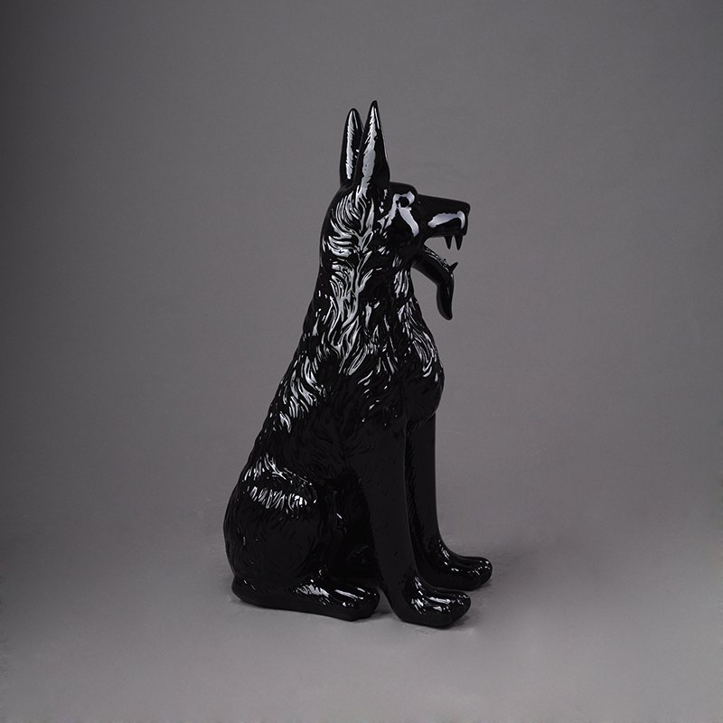 Chinese antique decorative black fiberglass life size wolf garden statues for sale