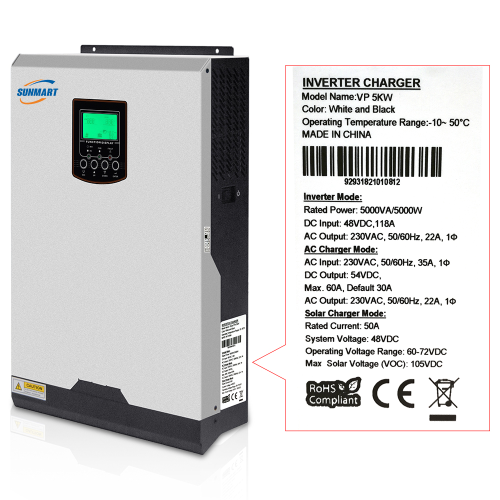 5kw Hybrid Inverter 48v 220v Pure Sine Wave Solar Inverter With 50a Pwm ...