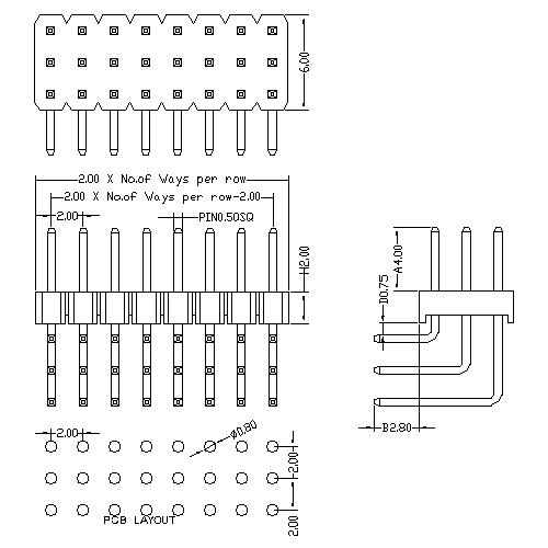 2.0 mm Pin Header Three Row Angle Type