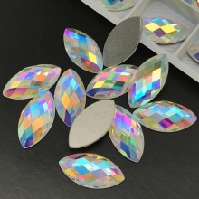 Factory Top Grade Crystal Rhinestones: Navette Shape, AB Finish, Large Flat Back
