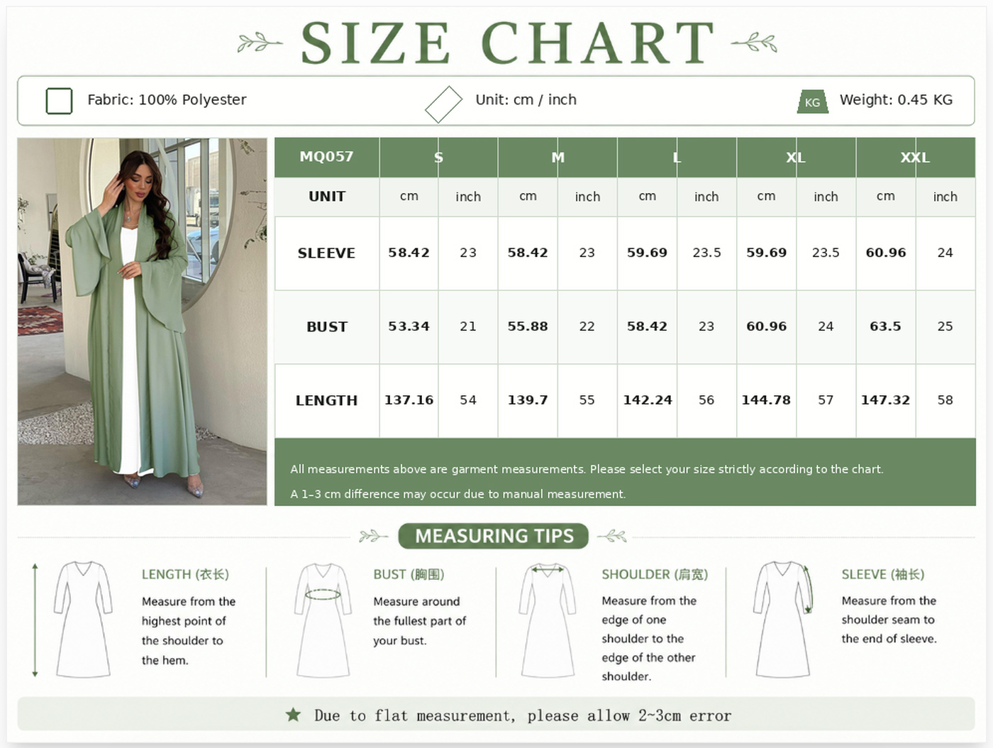 Gacan-gacmeedka Ruffle ee xarrago leh oo furan Kimono Abaya Elegant Ruffle Sleeve Open Kimono Abaya