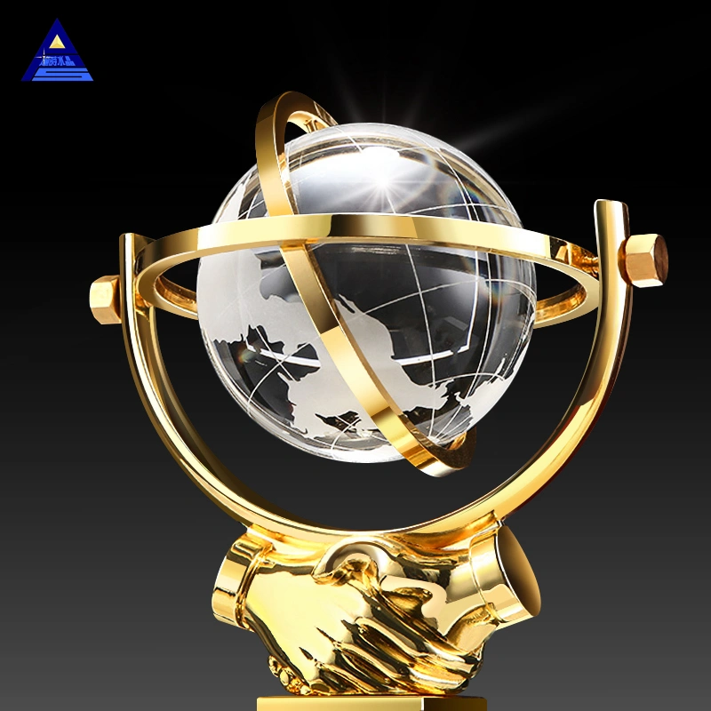 High Quality Glass Crystal Metal Globe Ball Crystal Trophy Award