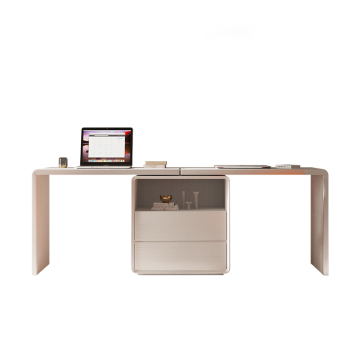Modern Wooden Double Computer Desk with Storage Racks and Cabinet