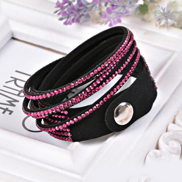 WLLB036 New fashion Rhinestone leather bracelet strass Double Wrap leather bracelet