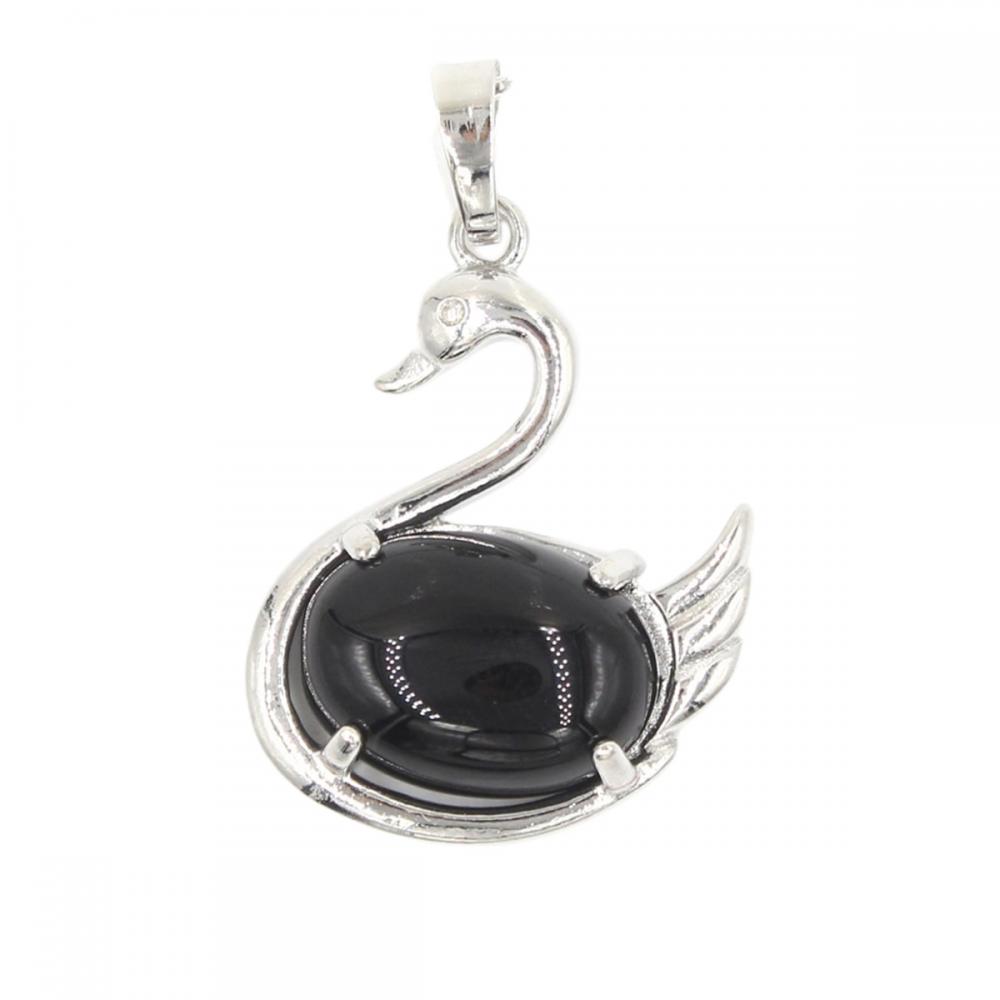 Gemstone Swan Costeo de piedra natural Animal Plata Charm Camiseta Camiseta para joyas de bricolaje