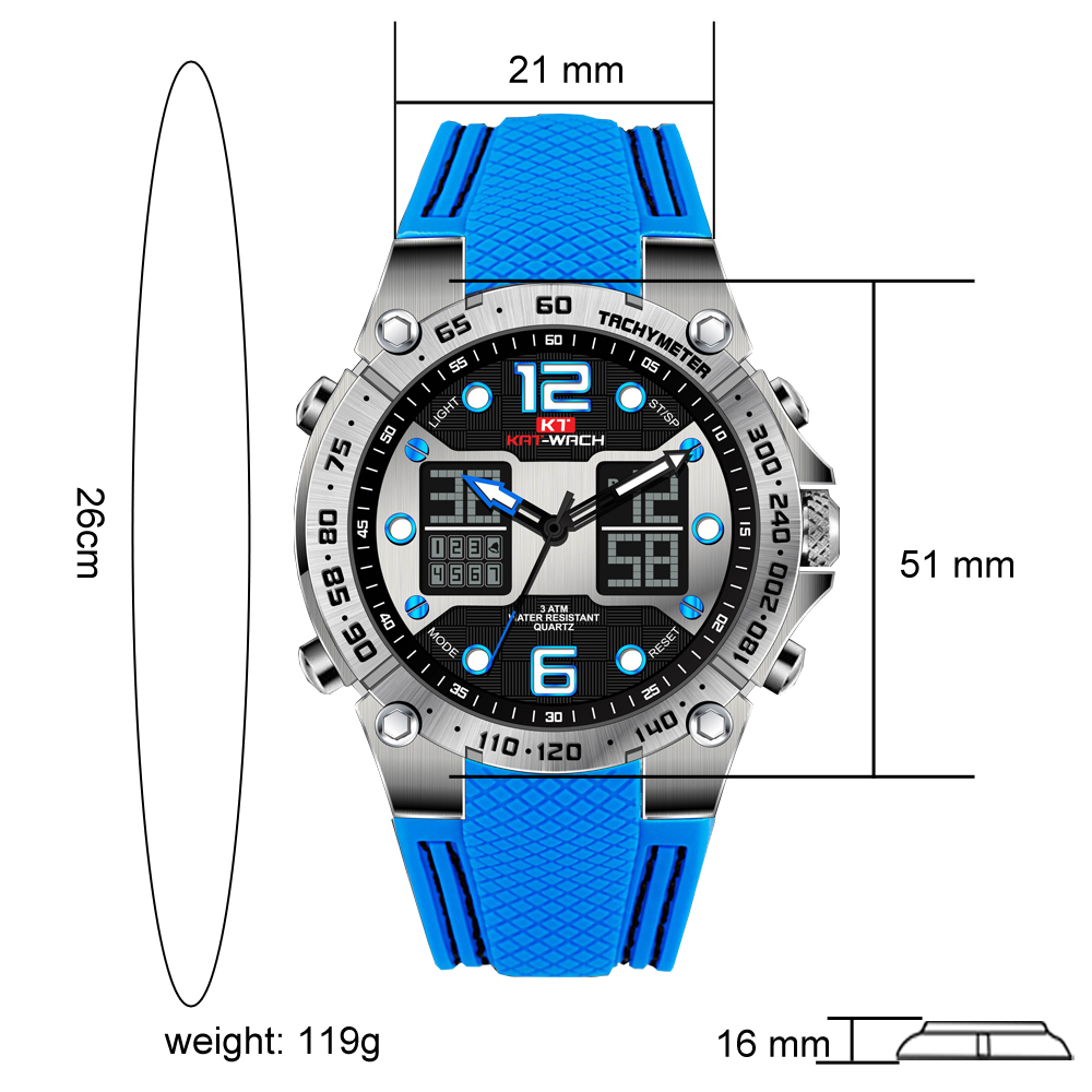 KAT WACH 717 Men Digital Quartz Watch Silicone Strap Sport WristWatches